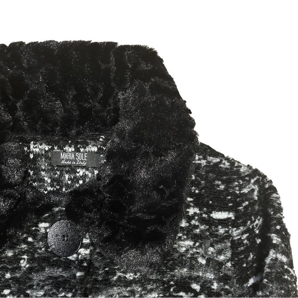 2/$30 Maria Sole Wool Blend Faux Fur Collar Black and White Button Up Coat - Picture 4 of 11